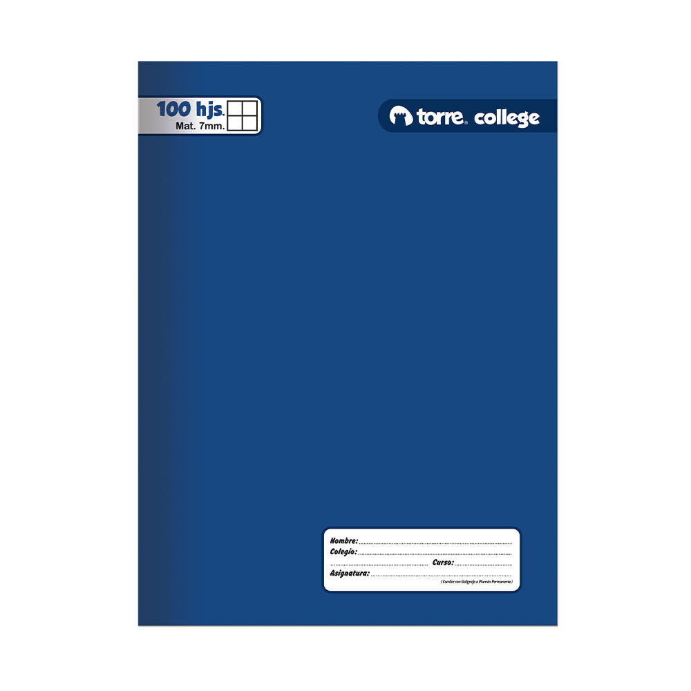Cuaderno college matematicas 7mm 100 hojas torre