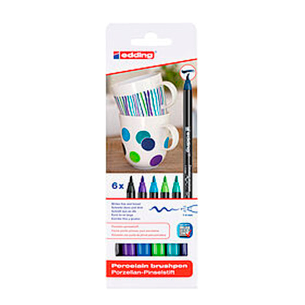 Brush pen edding 4200 para porcelana set of 6 colores cool